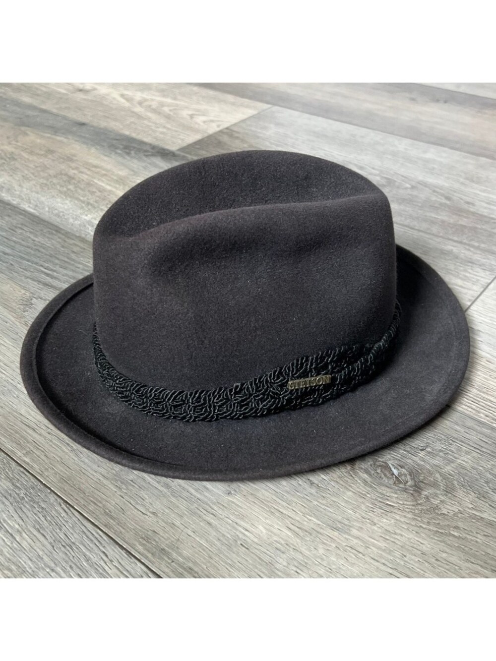 Stetson Men's 6 7/8 Fedora Black Felt Braided Band Narrow Brim 7x